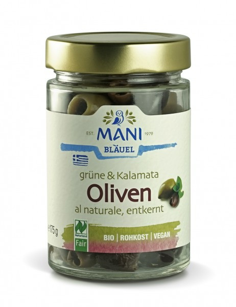 MANI Grüne & Kalamata Oliven al naturale, entkernt, bio