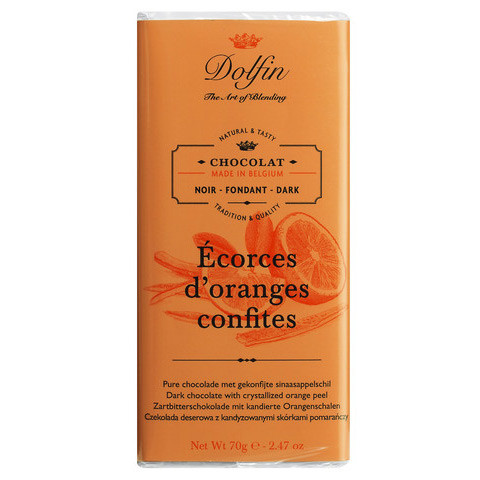 Zartbitterschokolade, mit kandierten Orangen